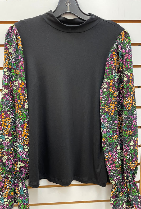 Hailey & Co. Knit Top With Floral Sleeves