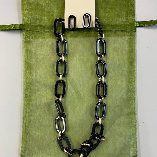 Black Oval Necklace & Earring Set