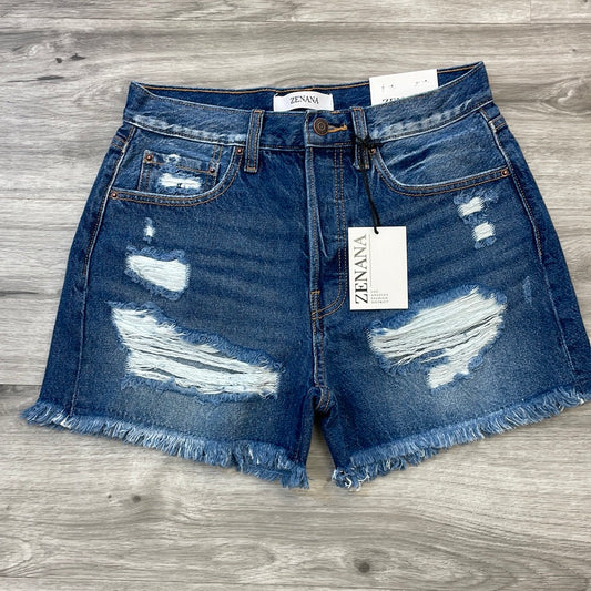 Zenana Dark Wash Distressed Shorts