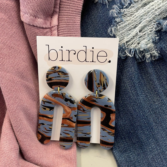 Birdie Blue Marbled Glossy Desert Earrings