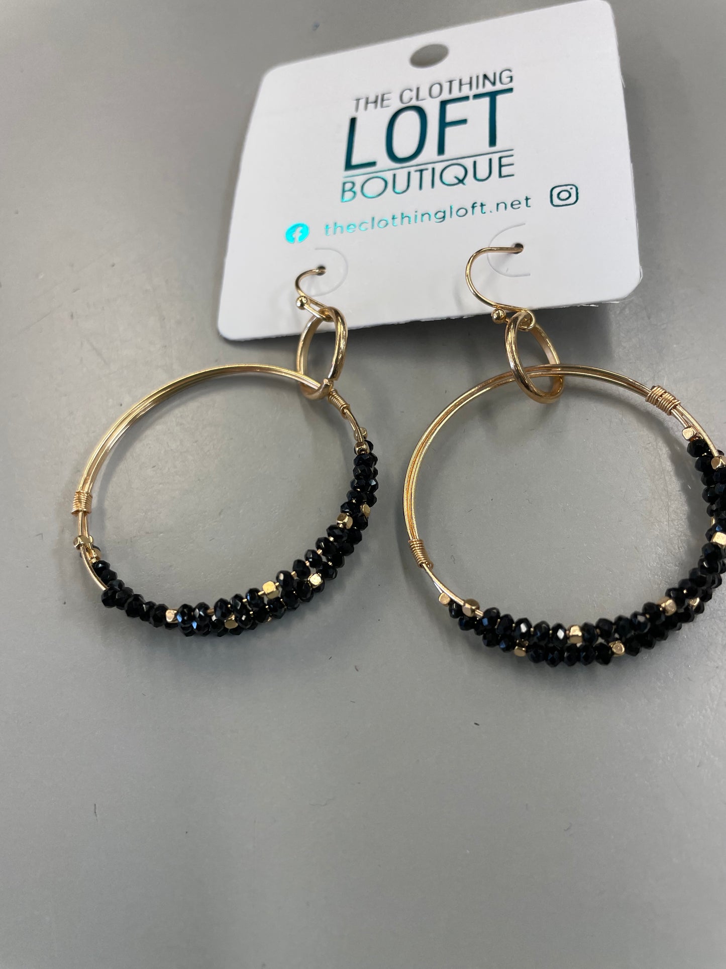 What's Hot Gold Wired DBL. Layered Black Crystal Earrings