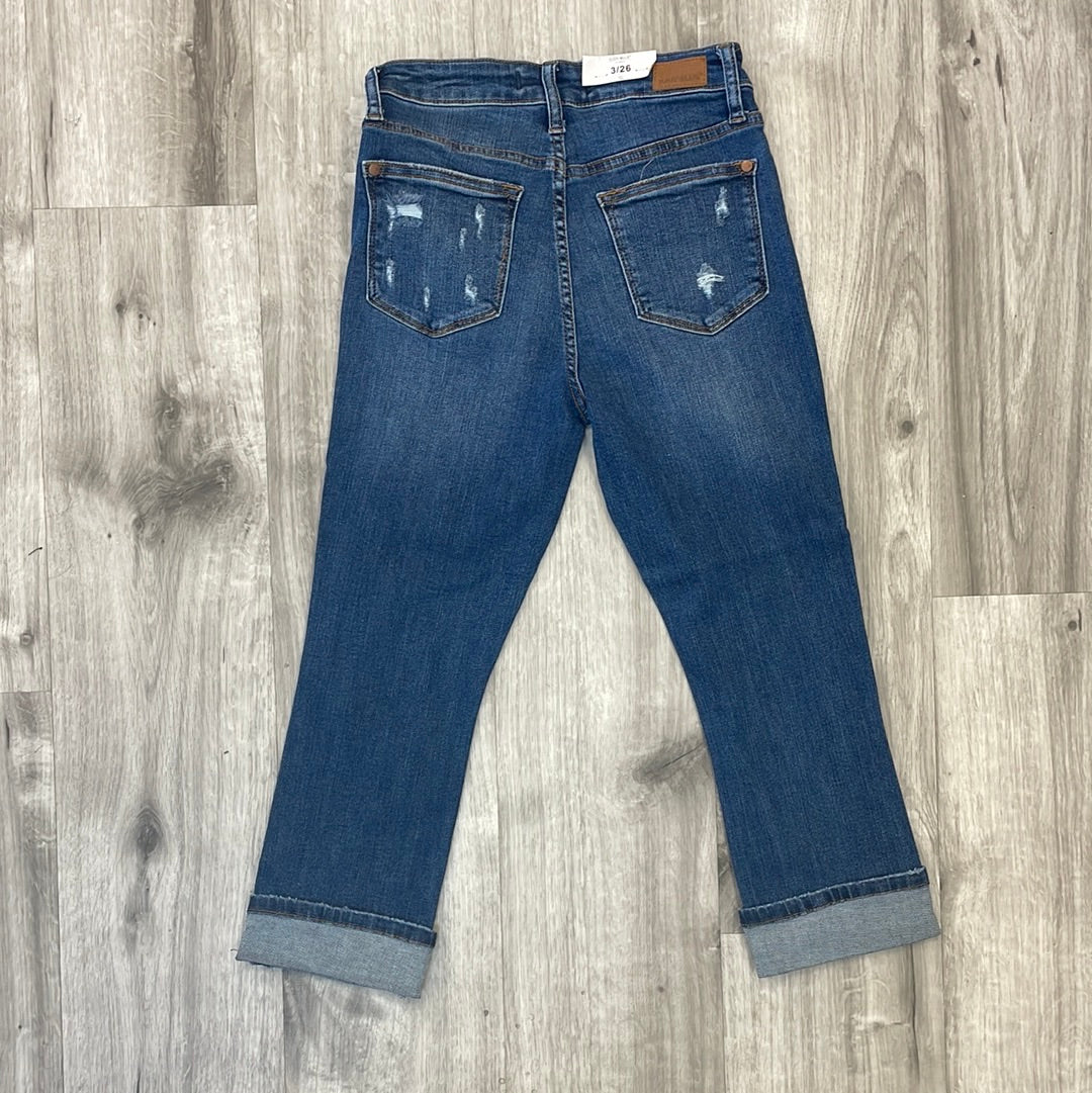 Judy Blue Mid-Rise Distressed Cuffed Capri