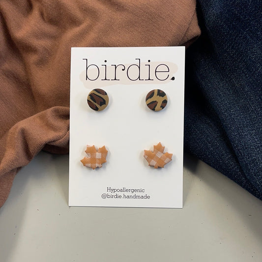 Birdie Leopard Checker Mini Earrings