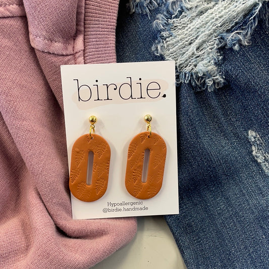 Birdie Tan Embossed Oval Earrings