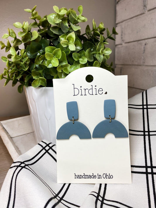 Birdie Medium Dangle Blue Rainbow Earrings