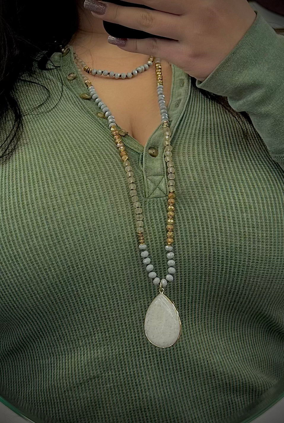 Shamelessly Sparkly Tear Drop Stone Necklace with Beads