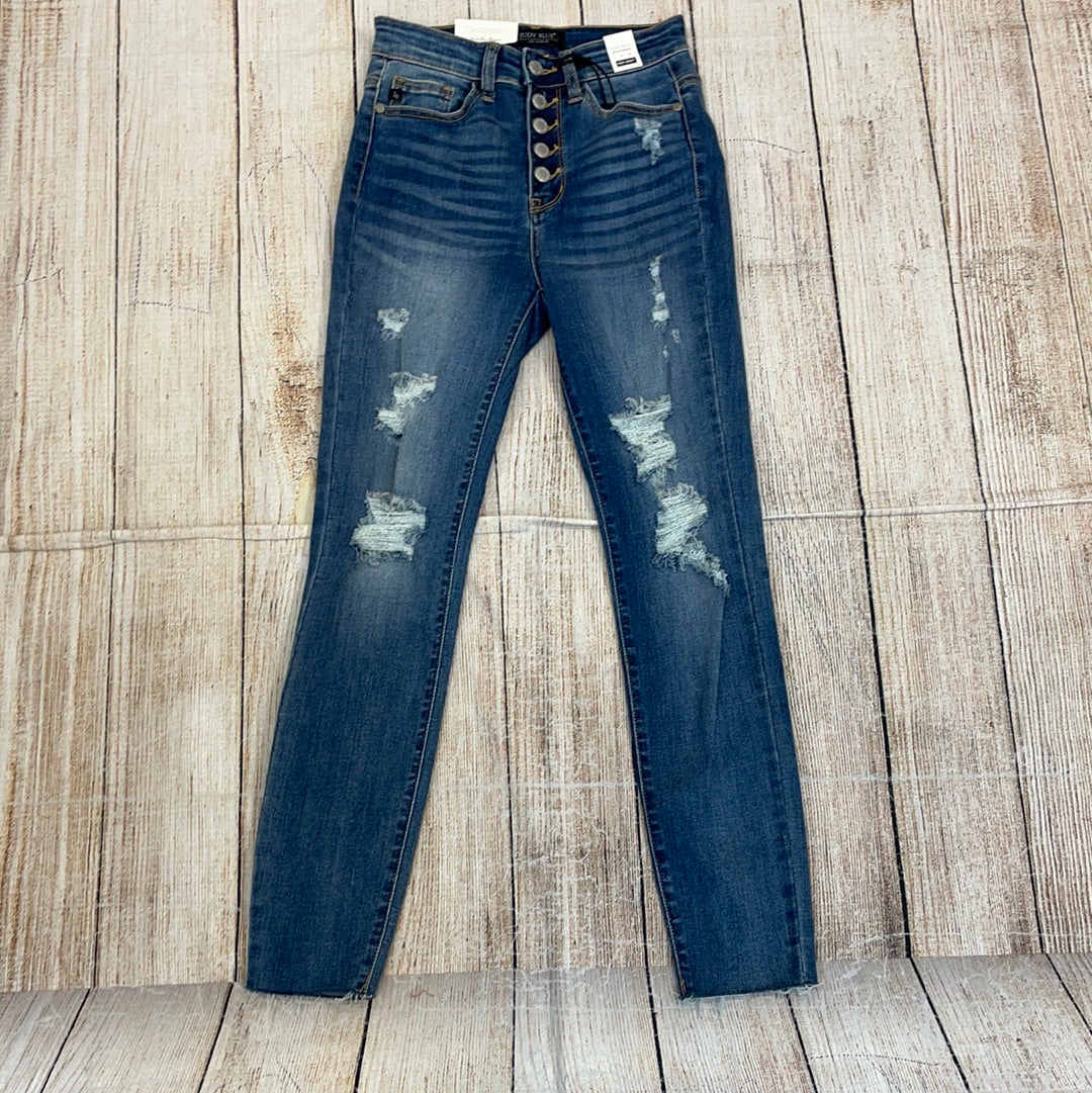 Judy Blue Light Button Up Distressed Jeans