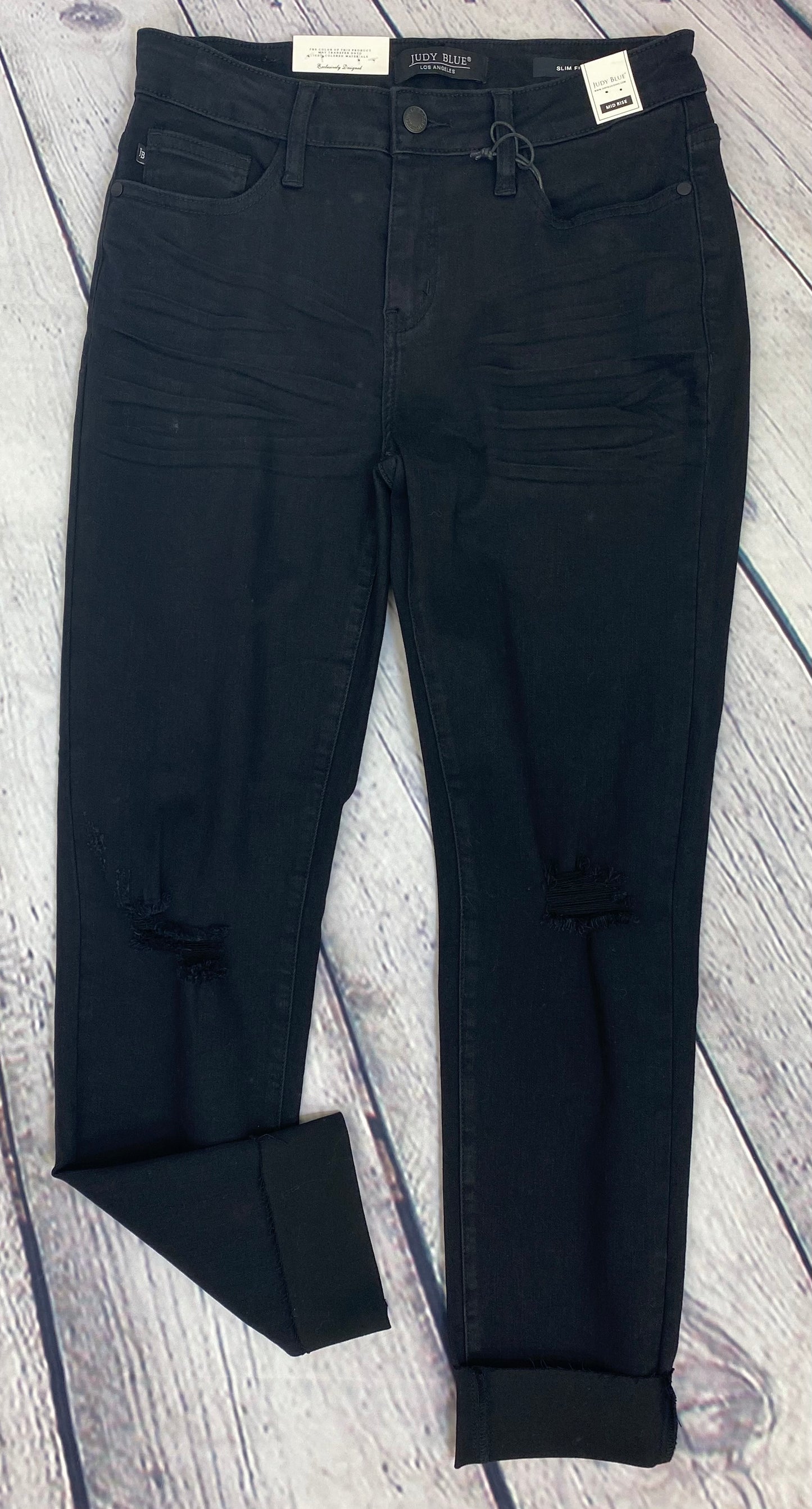 Judy Blue Mid-Rise Destroyed Slim Fit Black Jeans