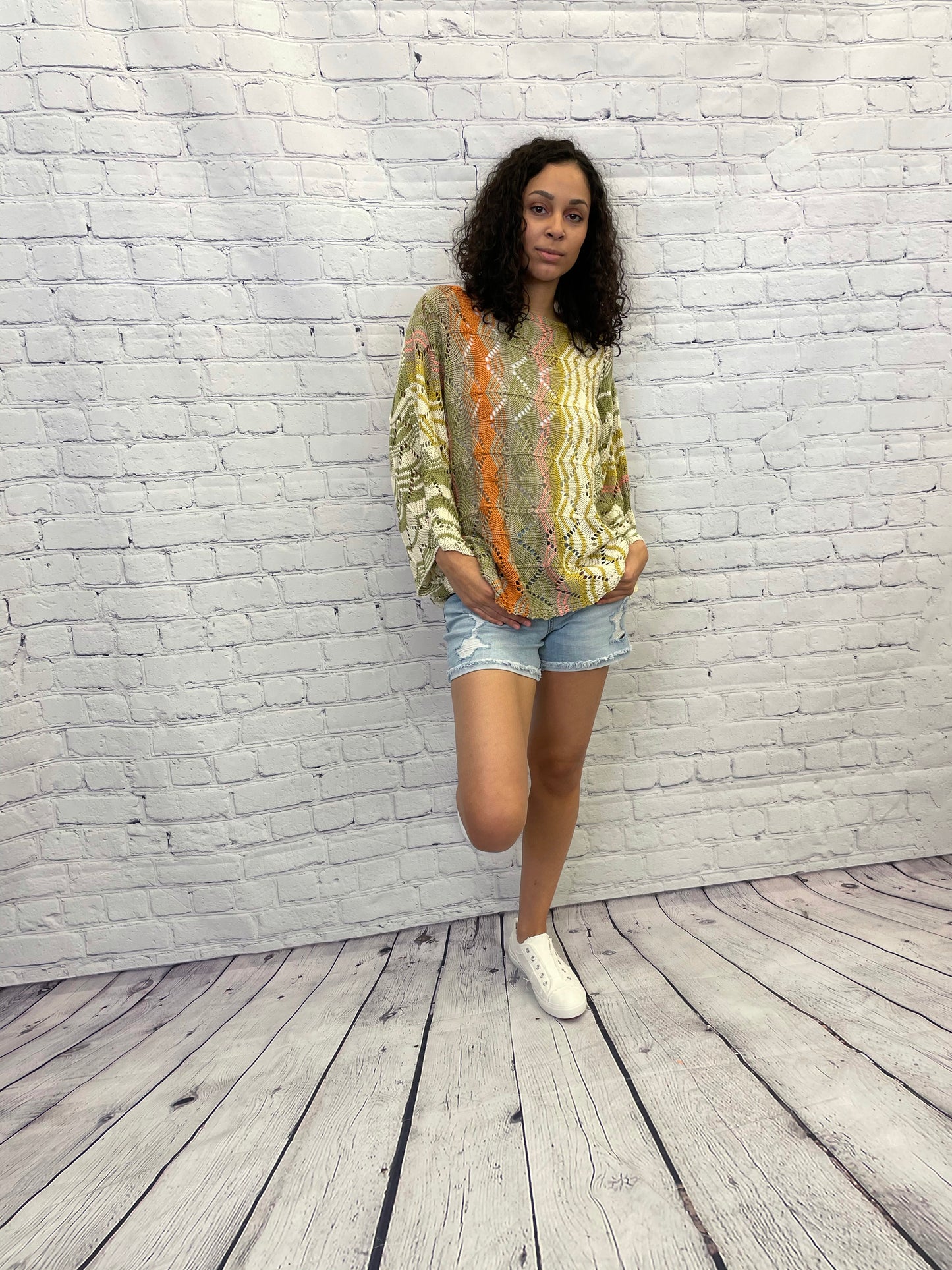 Easel Multi Color Mix Knitted Sweater Top