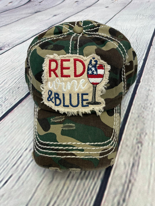 Kbethos Vintage Red, Wine, & Blue Distressed Camo Baseball Hat