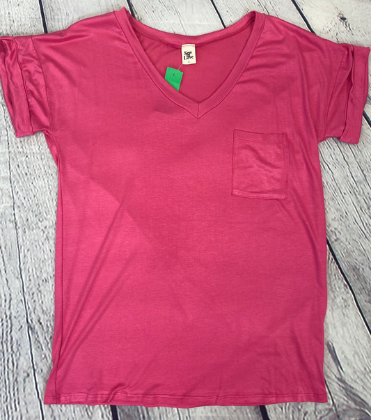 Sew In Love Pink V Neck With Pocket