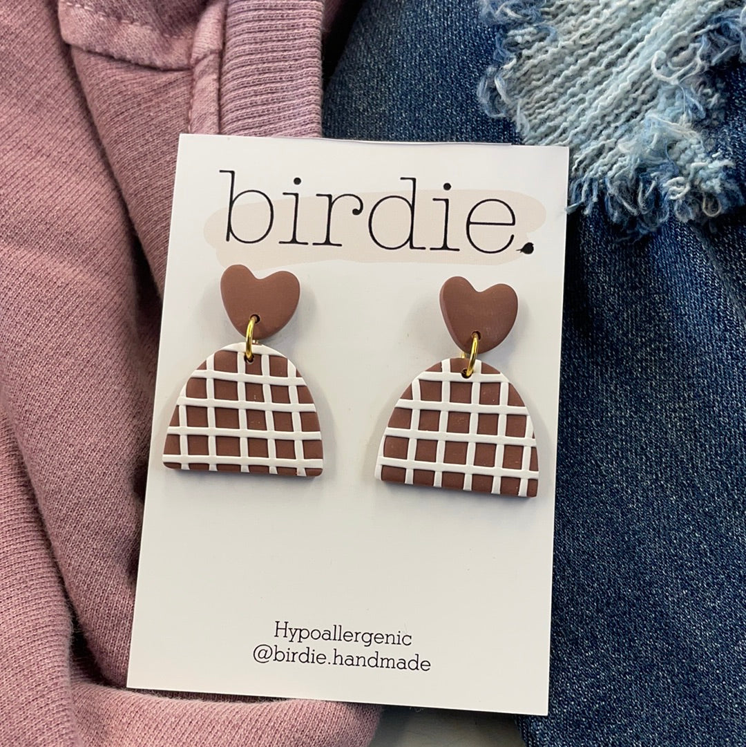 Birdie Coffee Gingerbread Heart Earrings
