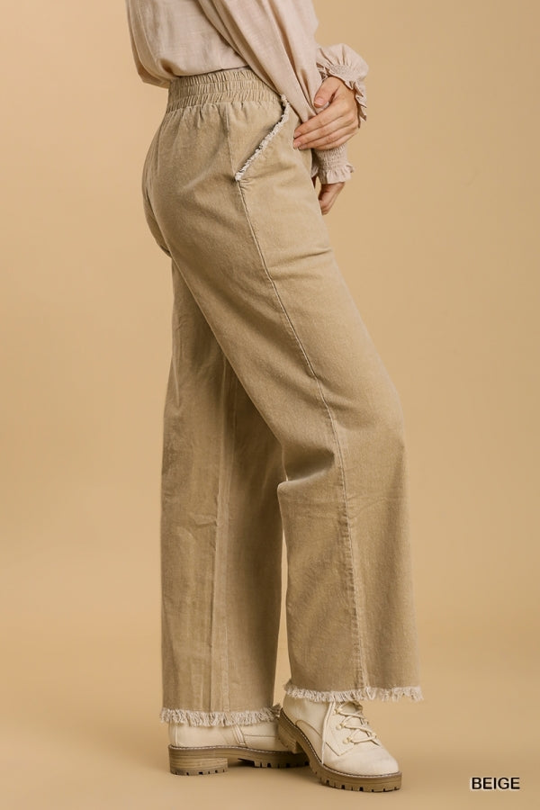 Umgee Corduroy Wide Leg Pant with Elastic Waist