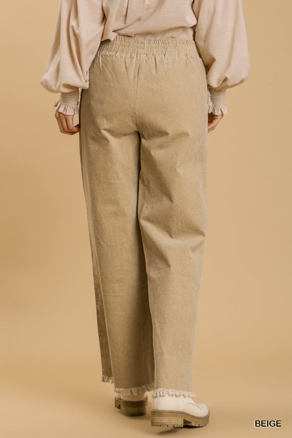 Umgee Corduroy Wide Leg Pant with Elastic Waist