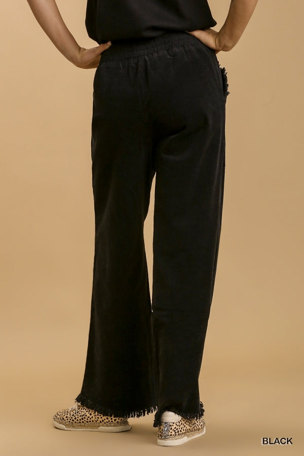 Umgee Corduroy Wide Leg Pant with Elastic Waist