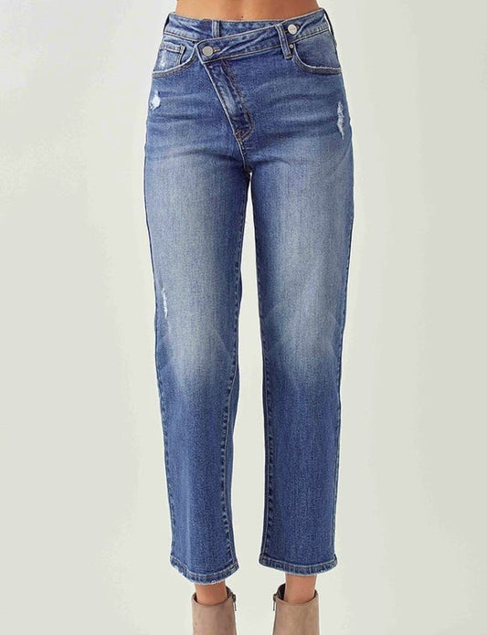 Risen High-Rise Crossover Jeans