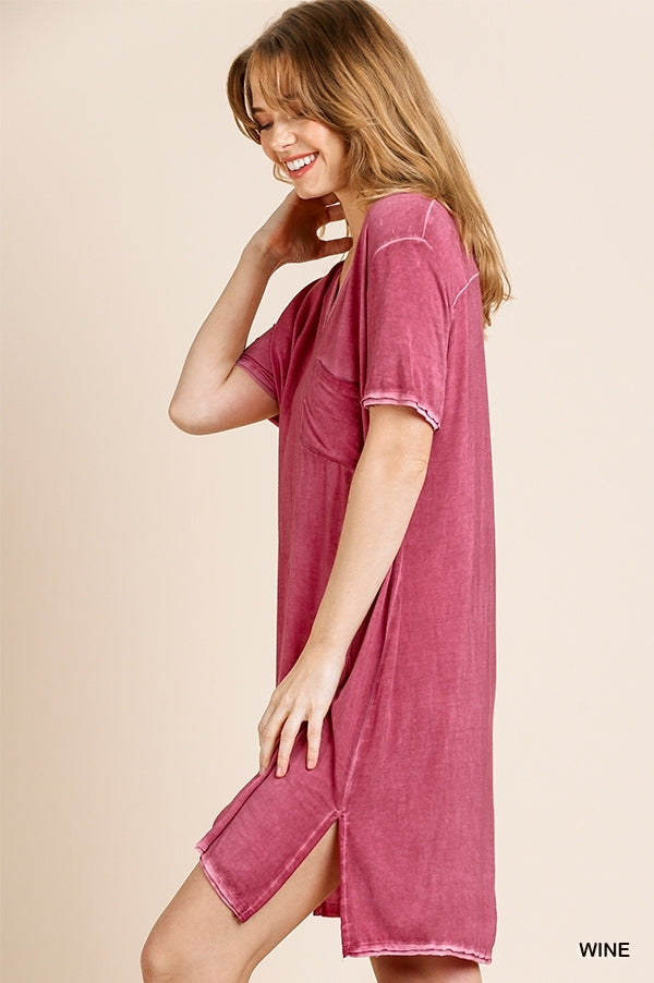 Umgee Washed V-Neck Tee Dress