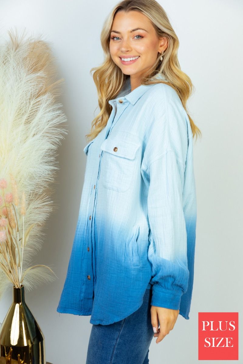 White Birch Ombre Button Down Collared Top