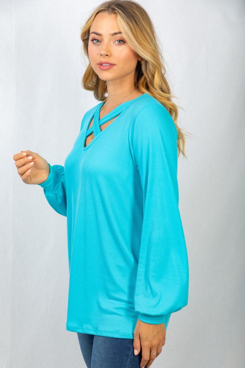 White Birch Aqua Solid Long Sleeve