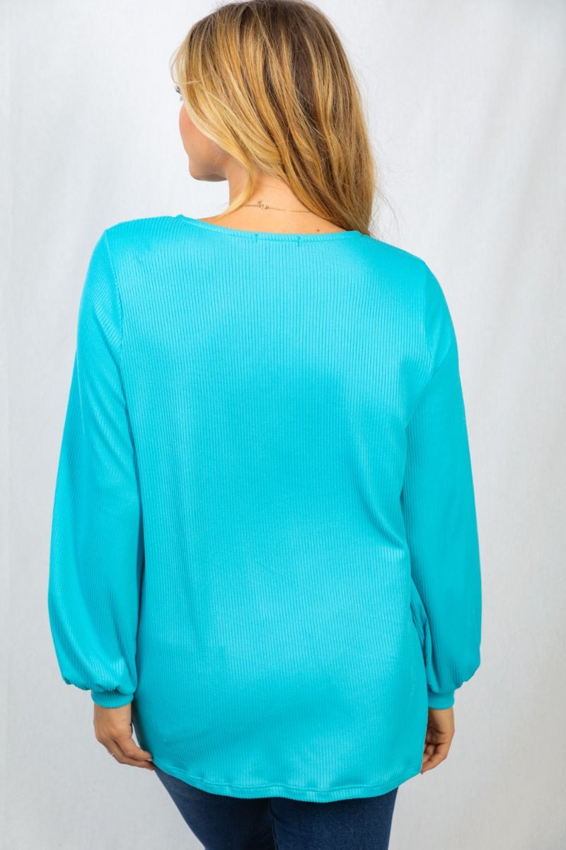 White Birch Aqua Solid Long Sleeve