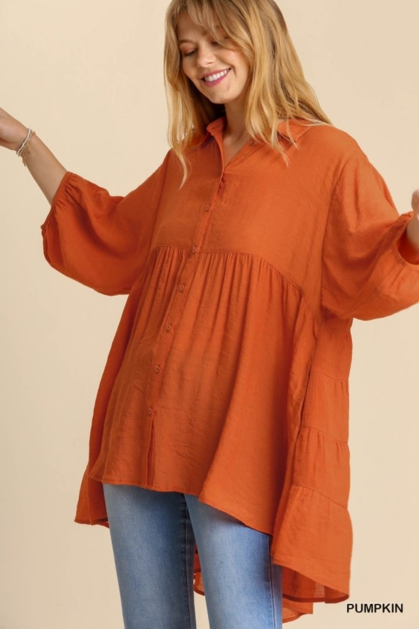 Umgee Sheer Collared Button Down Tunic