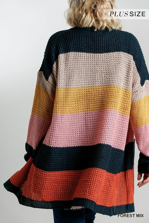 Umgee Multicolored Knit Open Striped Cardigan