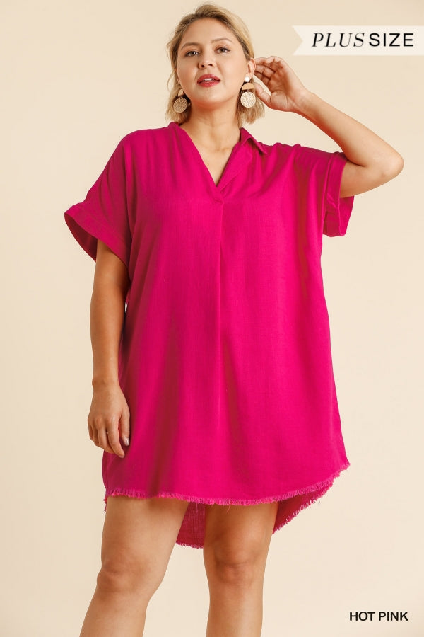 Umgee Linen V-Neck Collared Dress