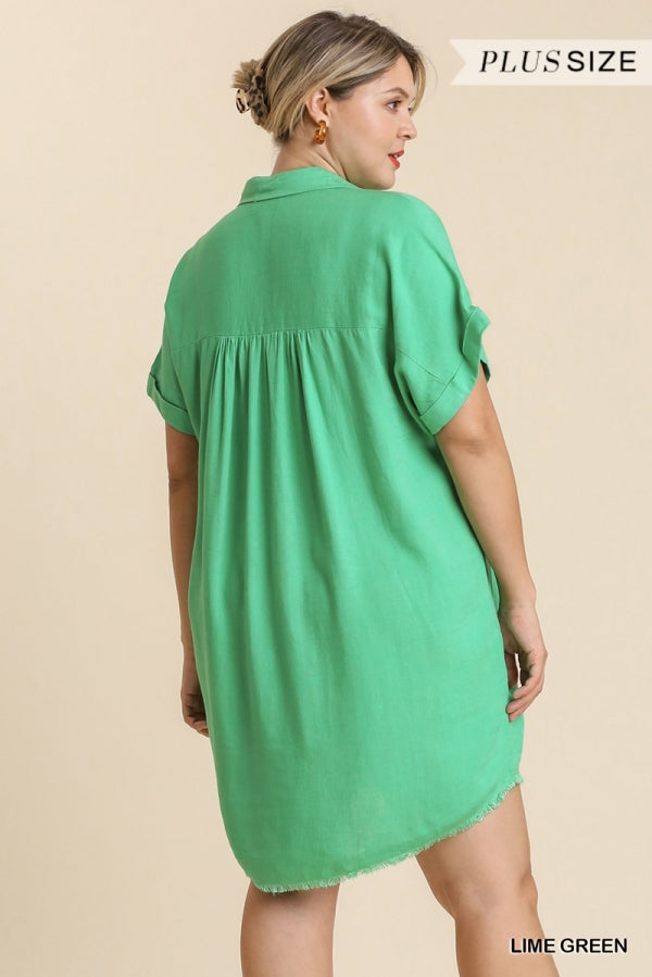 Umgee Linen V-Neck Collared Dress