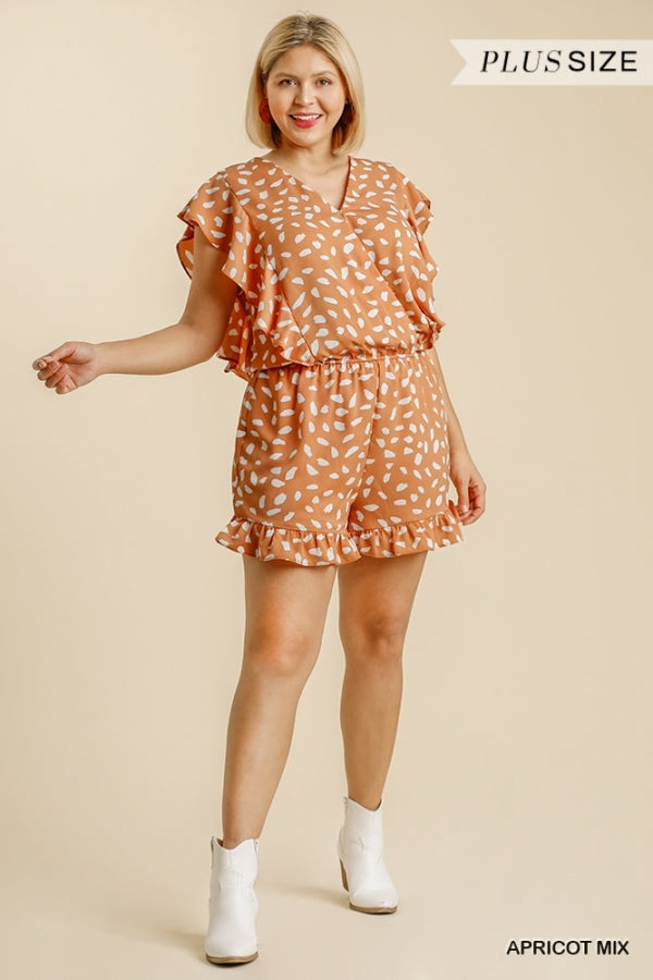 Umgee Apricot V-Neck Dalmatian Print Romper