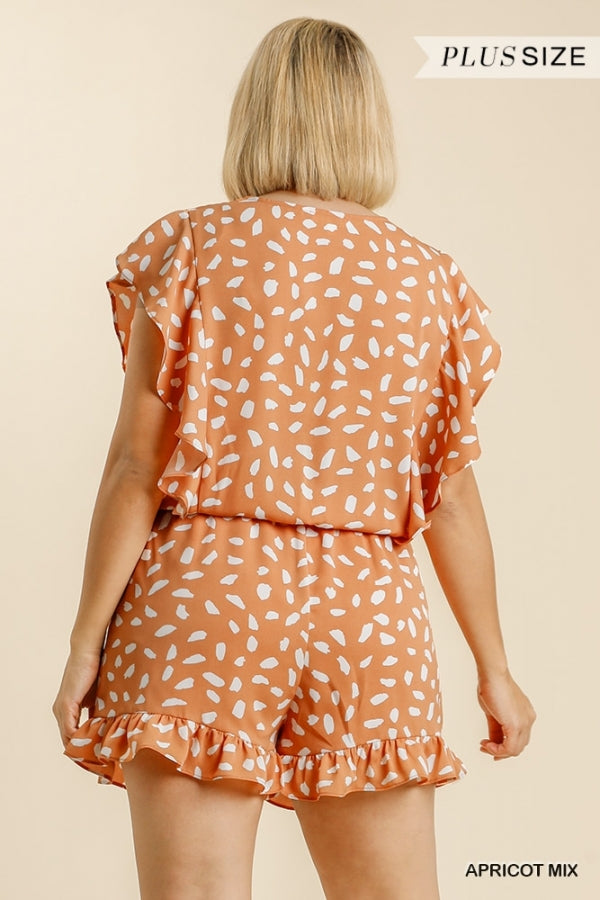 Umgee Apricot V-Neck Dalmatian Print Romper