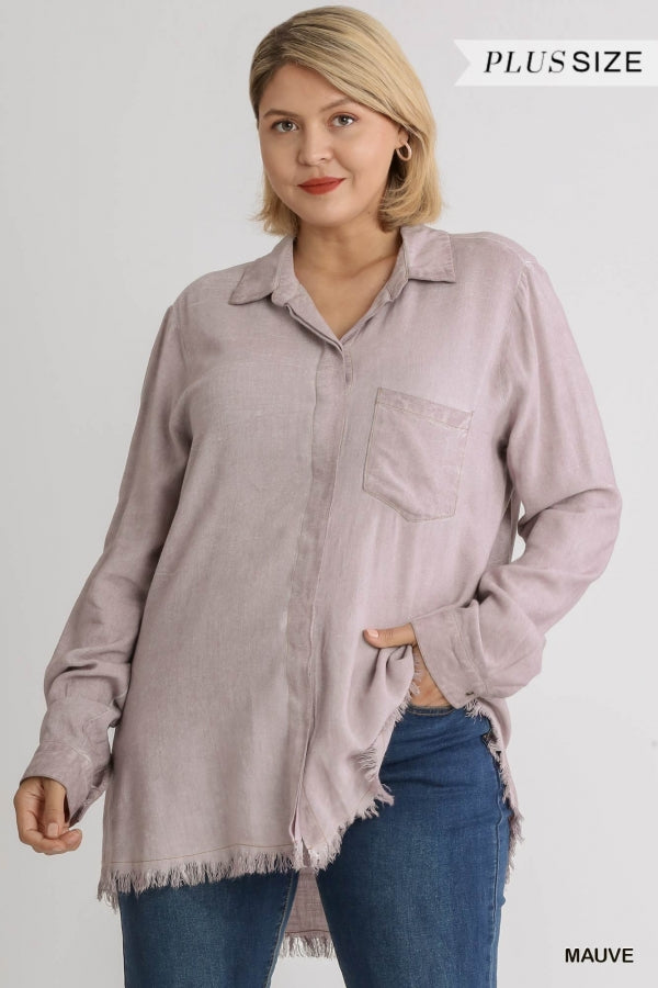 Umgee Linen Button Down Collar Shirt