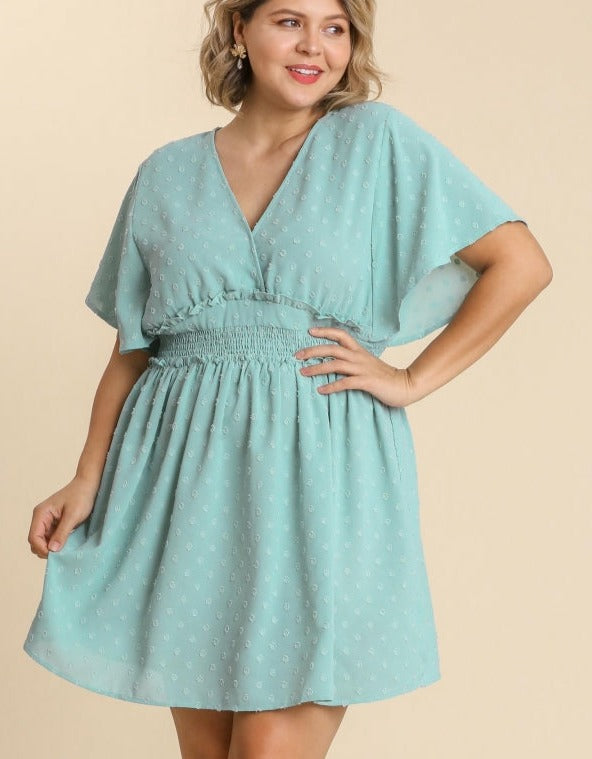Umgee Woven Smocked V-Neck Tiered Dress