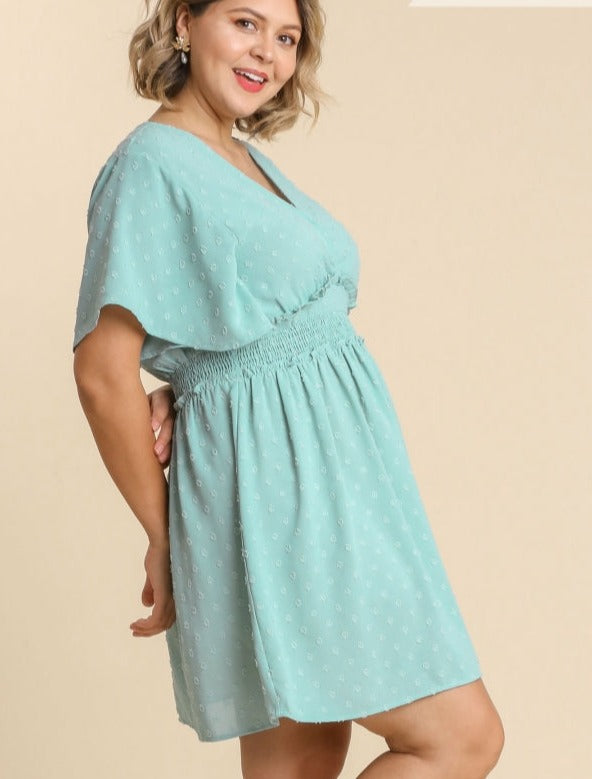 Umgee Woven Smocked V-Neck Tiered Dress