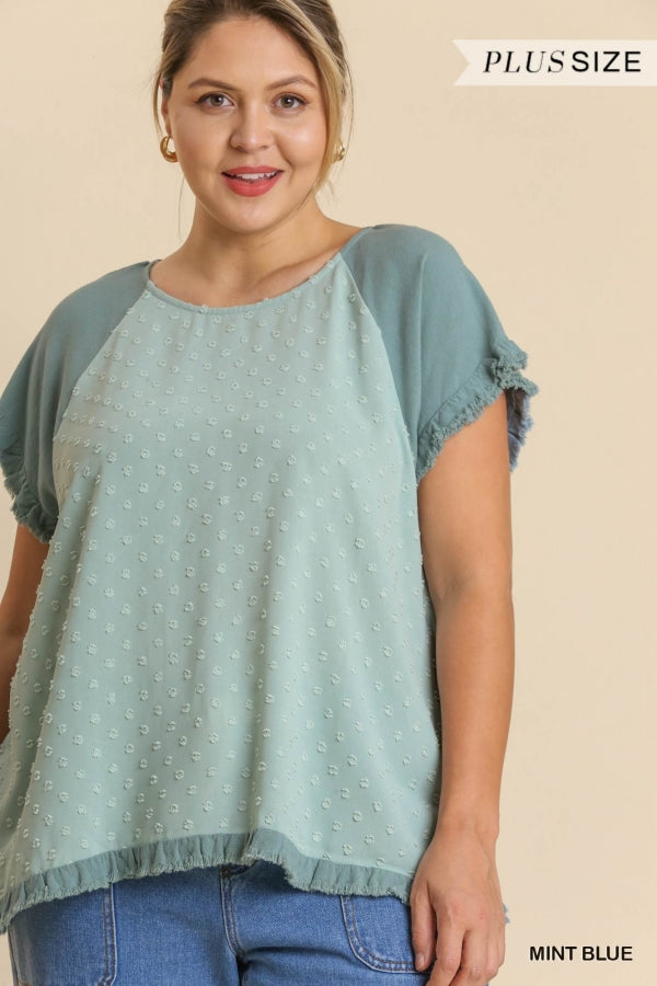 Umgee Linen Blend Polka Dot Top