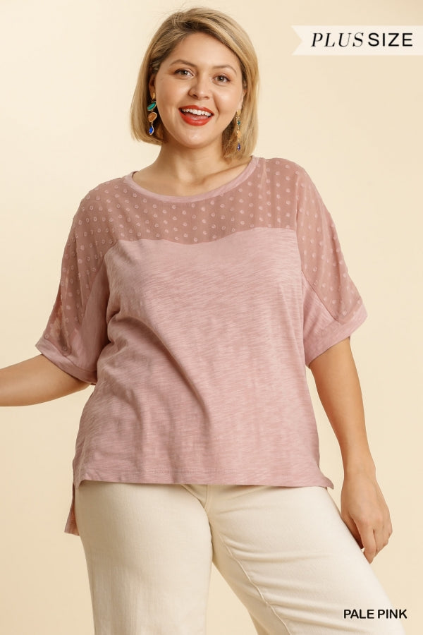 Umgee Polka Dot Detail Round Neck Top