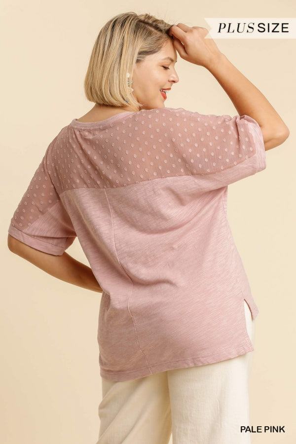 Umgee Polka Dot Detail Round Neck Top