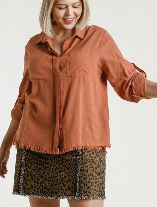 Umgee Collared Button Down with Back Slit
