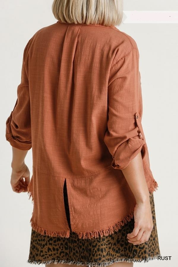 Umgee Collared Button Down with Back Slit