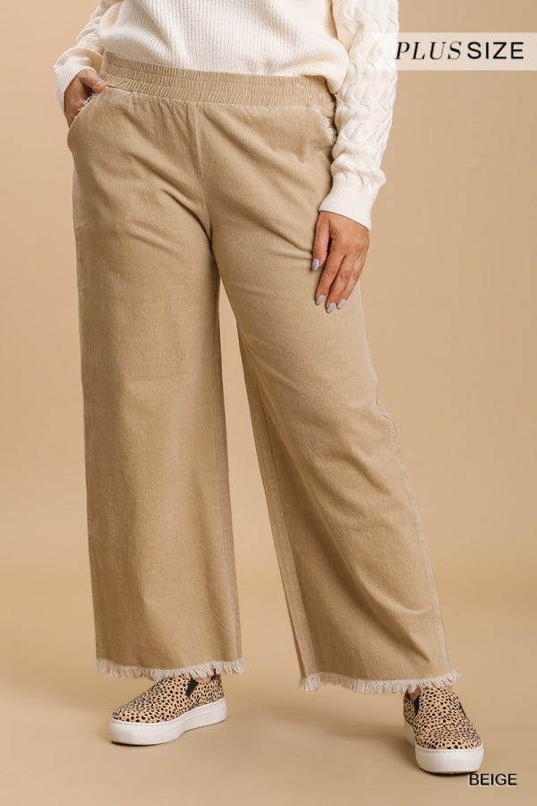 Umgee Corduroy Wide Leg Pant with Elastic Waist