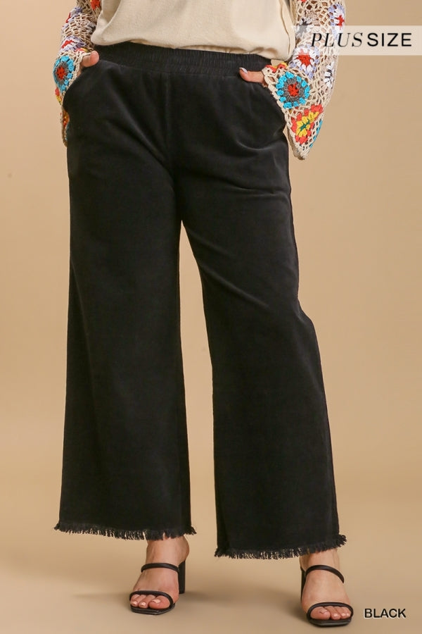 Umgee Corduroy Wide Leg Pant with Elastic Waist