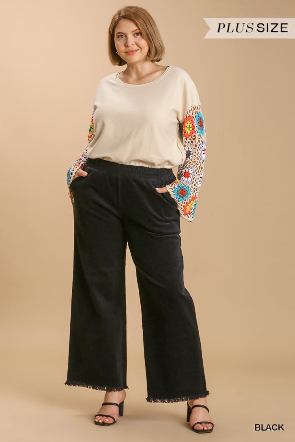 Umgee Corduroy Wide Leg Pant with Elastic Waist